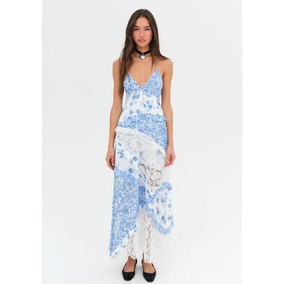 For Love & Lemons Rosalyn Maxi Dress - XS - Blue - Picture 1 of 5